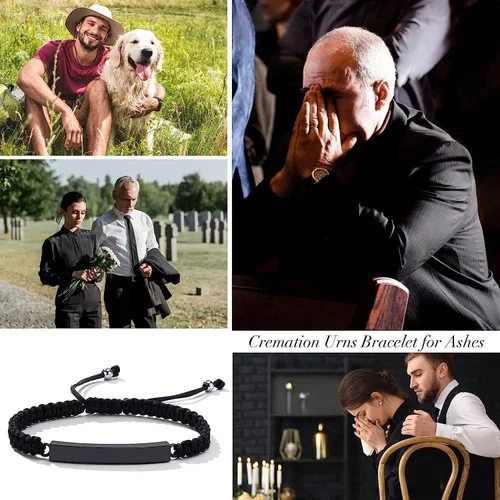 Miniatura 28 de Pulsera de urna personalizada para cenizas, recuerdos de joyería de cremación para mujeres y hombres, pulsera ajustable de cuerda tejida hecha a