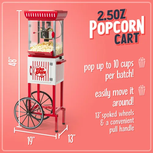 Miniatura 2 de Máquina de palomitas de maíz Nostalgia - Carrito profesional con hervidor de 2.5 oz, hace hasta 10 tazas - Máquina de palomitas de maíz estilo Rojo