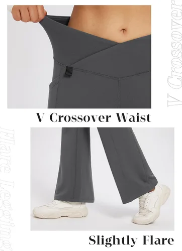 Miniatura 3 de BALEAF Pantalones forrados de vellón para mujer, para invierno, térmicos, resistentes al agua, estilo leggings, cruzados, acampanados, cálidos