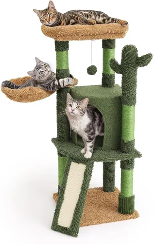Miniatura 8 de Colección Athena - Pequeño Árbol para Gatos con Torre y Rascador, Árbol para Gatos Moderno y Bonito de 32 Pulgadas con Confortable Nido, Bola