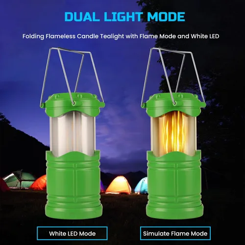 Miniatura 3 de Lichamp Paquete de 4 linternas LED para campamento, velas plegables sin llama, velas de té, luces de campamento portátiles a batería, kit de Verde