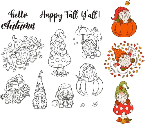 Gnomo de otoño hojas de otoño sellos transparentes para hacer tarjetas, decoración y álbumes de recortes, sellos de goma para manualidades