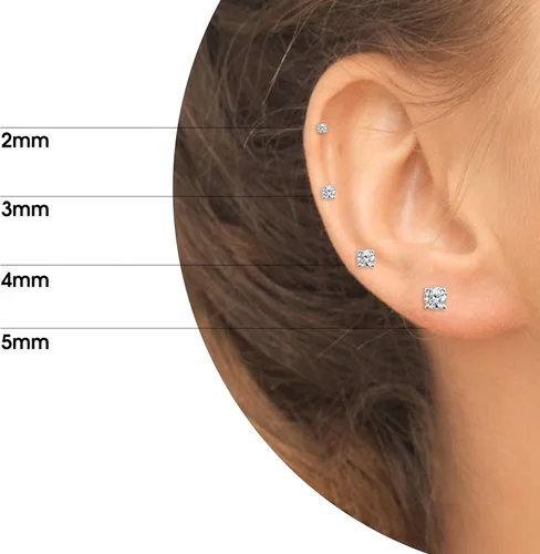 Miniatura 2 de Sterling Silver Round Small CZ Stud, Tiny Ball Bead Cartilage Earrings Jewelry Set for Women Girls Men, Multiple Piercings