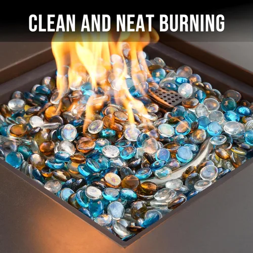 Miniatura 3 de Skyflame - Cuentas de vidrio de fuego mezclado de 10 libras para chimenea, lugar para fogatas y paisajismo, de ½ pulgada de alto brillo, color azul