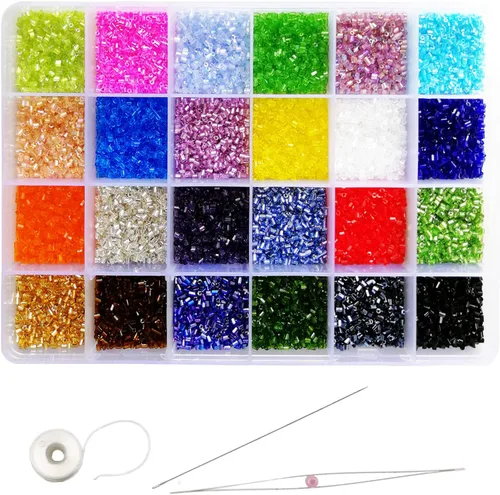Miniatura 5 de Crafts Cuentas de cristal para corneta de 0.236 in, cuentas espaciadoras de tubo, agujas con caja organizadora para hacer joyas