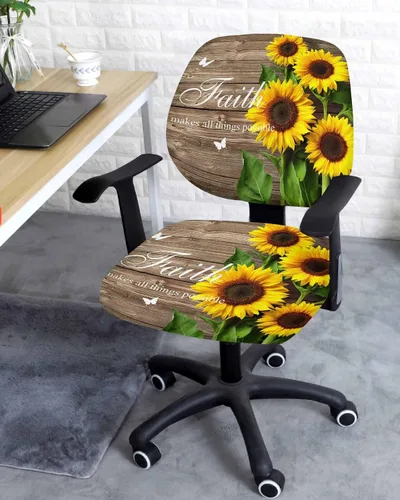 Miniatura 3 de Funda elástica para silla de oficina con diseño floral de granja, funda de asiento para silla de computadora, funda para respaldo, elástica