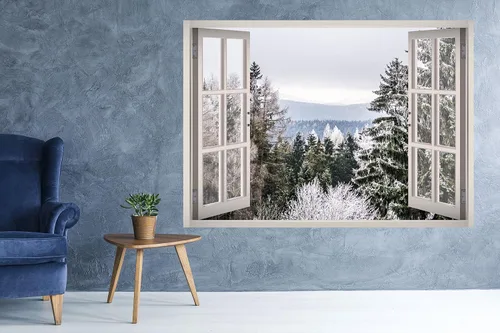 Miniatura 2 de Vinilo adhesivo 3D para pared, diseño de pinos y nieve, con ventana de vista de invierno, decoración del hogar, West Mountain™ W106 (pequeño