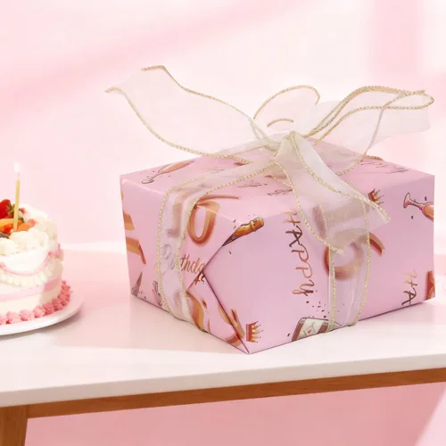 Miniatura 7 de Zayin Papel de regalo de cumpleaños número 16, 5 hojas de papel de regalo de feliz cumpleaños de 27.6 x 19.7 in, color oro rosa, para niñas
