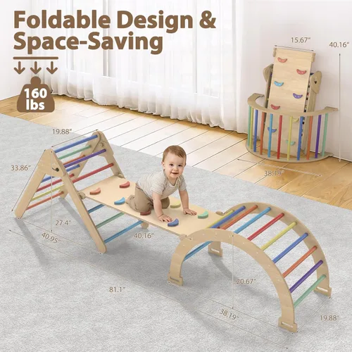 Miniatura 2 de Juego de Triángulo Pikler Grande, Juguetes de Escalada para Niños Pequeños 7 en 1 para Interiores, Juego de Escalada Montessori de Madera con Arco