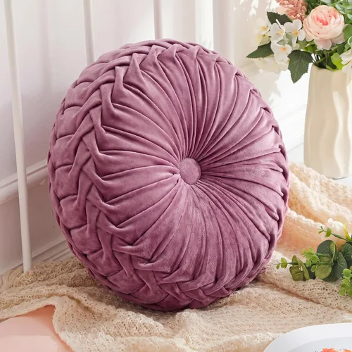 Miniatura 25 de Drydiet 3 Piezas Almohadas Redondas Decorativas de Terciopelo Plisado Almohadas de 15'' de Diámetro Acento Calabaza Boho Cojín de Silla para Sofá