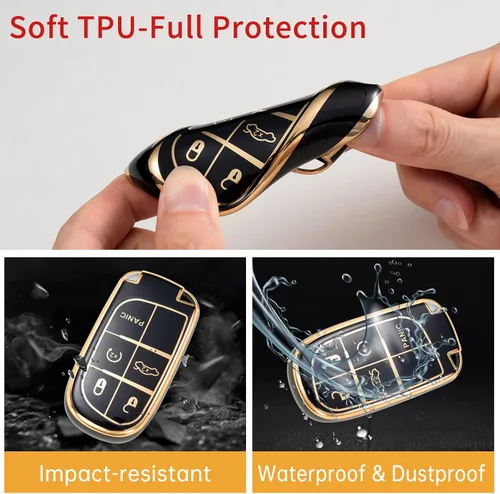 Miniatura 4 de Gematay Compatible con llavero de Jeep, funda para llave de automóvil para Grand Cherokee Renegade Wrangler, accesorios color negro