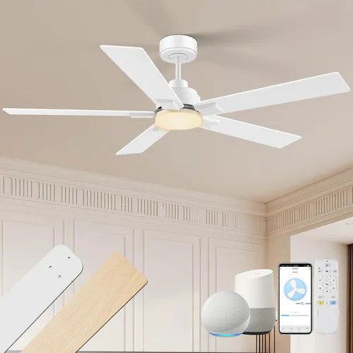 Miniatura 16 de Ventilador de techo inteligente de perfil bajo de 42 pulgadas con luces y control remoto, motor DC silencioso, control de voz WiFi a través de Oro