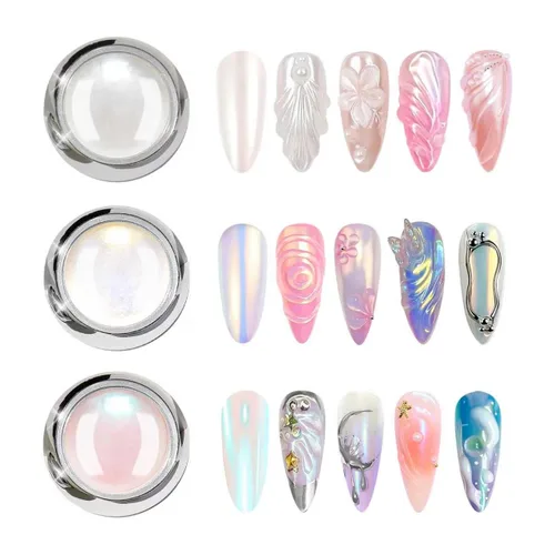 Miniatura 17 de 【Efecto espejo metálico n.º 1】Polvo de uñas cromado dorado LEDSUUEI – Polvo holográfico Aurora iridiscente perlado dorado cromado, blanco, perla