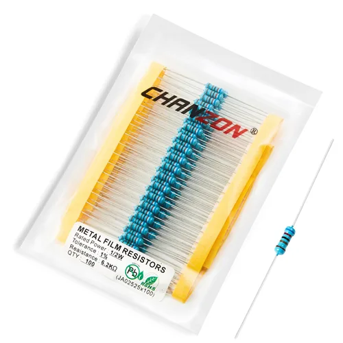 Miniatura 36 de Chanzon - 100 resistencias de película metálica 1/2 W (0.5 W) 10 Ω ohmios ±1% de tolerancia 10R MF, resistencias de agujero pasante con limitación