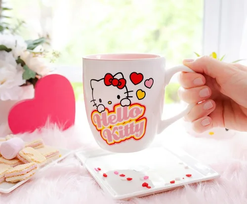 Miniatura 5 de Silver Buffalo Sanrio - Taza de cerámica con corazones de Hello Kitty Taza de café sin BPA para expreso, té, capacidad para 18 onzas