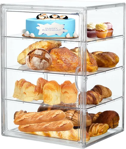 Miniatura 11 de Caja de pan, cajas de pan grandes para encimera de cocina, contenedor de almacenamiento de pan ajustable de 4 capas, cajas transparentes