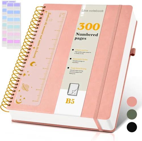 Miniatura 14 de Cuaderno de espiral A4 de 8.5 x 11 pulgadas, 256 páginas numeradas, de tapa dura, de cuero, para mujeres y hombres, cuadernos grandes rayados