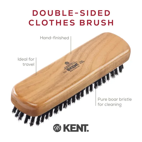 Miniatura 4 de Kent CC2 Finest - Cepillo para ropa de madera de cerezo con cerdas de jabalí negro, 100% hecho a mano y removedor de pelusa de tamaño de viaje