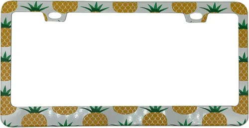 Miniatura 14 de Marco de placa de matrícula con hojas de palma, color rosa y azul, estilo bohemio, con temática hawaiana tropical, de acero inoxidable