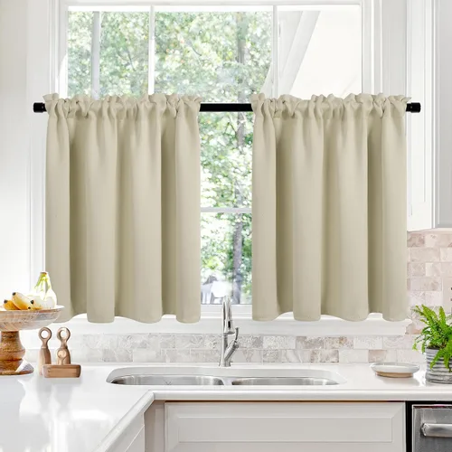 Deconovo - Cortinas cortas opacas para baño/cocina con bolsillo para varilla, aisladas térmicamente, cortinas para oscurecer habitación y reducir el