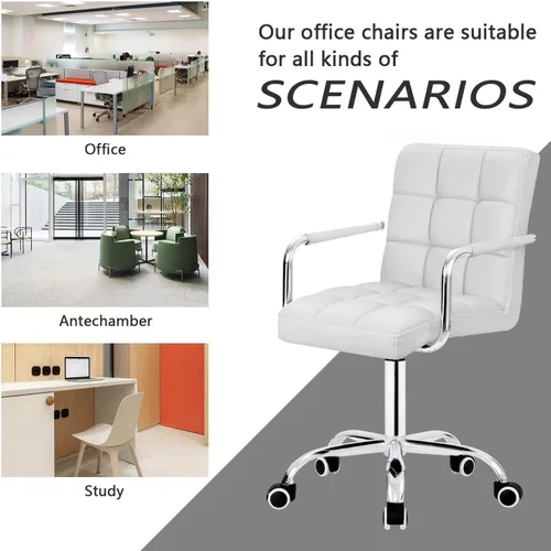 Miniatura 6 de JUMMICO Silla de oficina moderna con ruedas, silla de tocador de piel sintética, respaldo medio, linda para oficina, adolescentes y escritorios