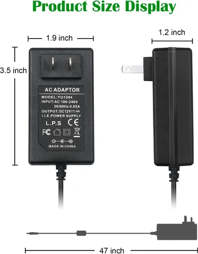 Miniatura 2 de Adaptador de fuente de alimentación de 12V 4A - LeTaoXing AC 100-240V 50/60Hz a DC 12V/4A 48W cargador 0.217 in x 0.098 in 12V4A para tira de luz
