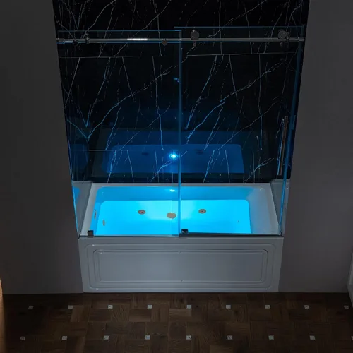 Miniatura 12 de WOODBRIDGE Bañera de hidromasaje rectangular de acrílico de 60 x 30 pulgadas con calefacción en blanco con drenaje izquierdo, acabado dorado