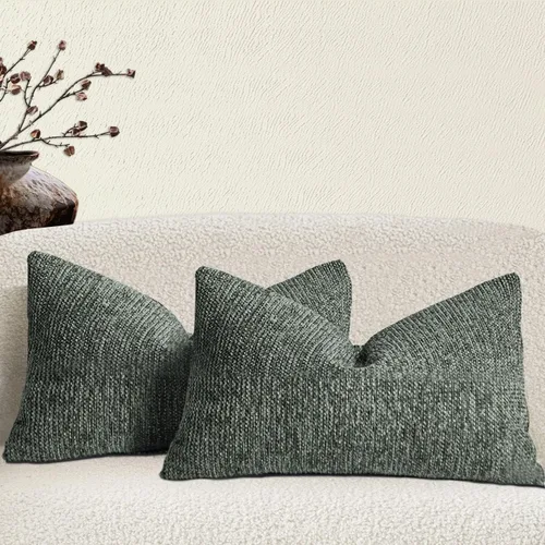 Miniatura 19 de Juego de 2 fundas de almohada decorativas de tela de felpilla con textura para sofá, estilo rústico retro de mediados de siglo, 18 x 18 pulgadas