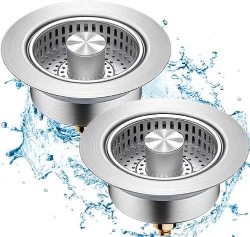Miniatura 7 de Colador de drenaje de fregadero de cocina 3 en 1, tapón universal de acero inoxidable para fregadero de cocina, antiobstrucción para colador de 1