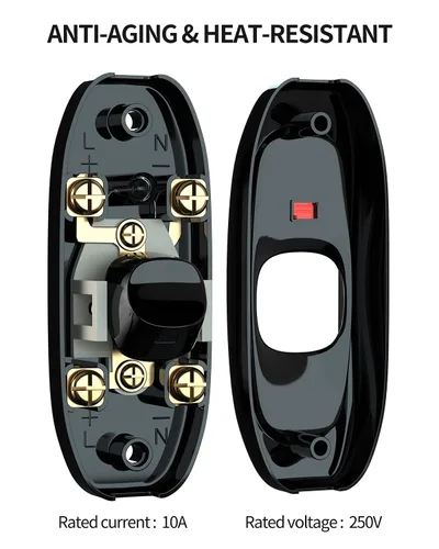 Miniatura 2 de Interruptor de electrodomésticos, botón de encendido/apagado, lámpara de mesa, luz de escritorio, interruptor de cable en línea, 250 V, 10 A, negro