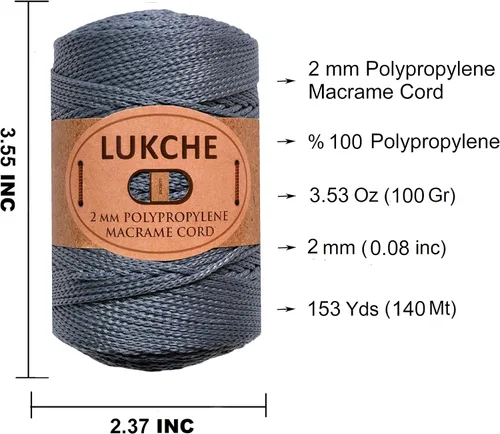Miniatura 3 de Cordón de macramé de poliéster de 0.059-0.079 in, 3 madejas (3 x 153 yardas), cuerda de macramé 100% polipropileno de alta calidad, bolsa de macramé