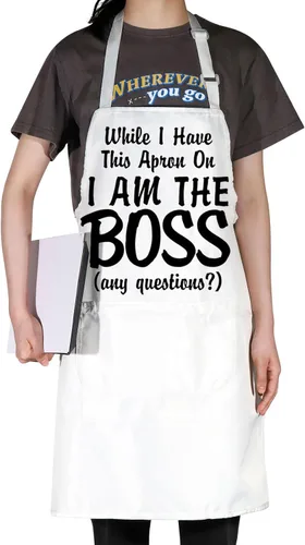 Miniatura 5 de G2TUP Delantal de cocina con texto en inglés «The Real Boss Apron While I Have This Apron On I Am The Boss», regalos de chef