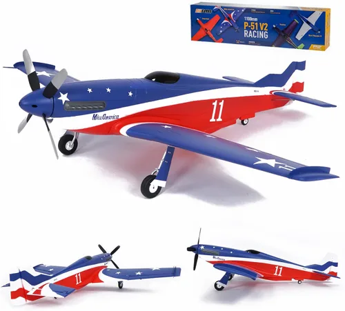 Fms Avión a control remoto para adultos, avión de control remoto de 43.307 in P-51 MA Mustang sin reflejo V2 Hobby Rc aviones 6 canales PNP (sin