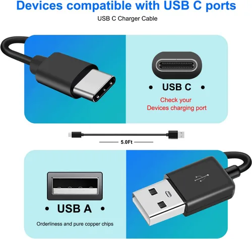 Miniatura 2 de Cable de carga USB C para Moto G Power 2024 2024 2022 2022 2021 2020 5G, Stylus Pure, G62 5G, G42, G22, G82, G52, G200, G100, G30, G10, G60S, One