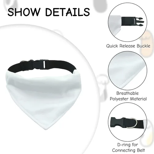 Miniatura 3 de 4 unidades de collar triangular blanco para perro, bandana para perro con hebilla ajustable sublimación en blanco, bandanas para perros y gatos, S
