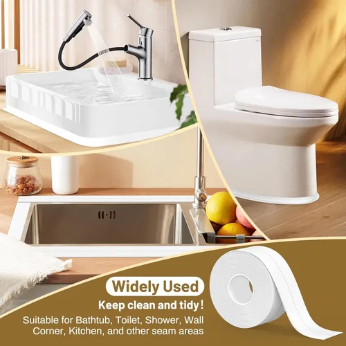 Miniatura 6 de Cinta de calafateo impermeable autoadhesiva, 2 rollos de cinta de sellado para inodoro, cinta de sellado para tina para cocina, baño, encimera