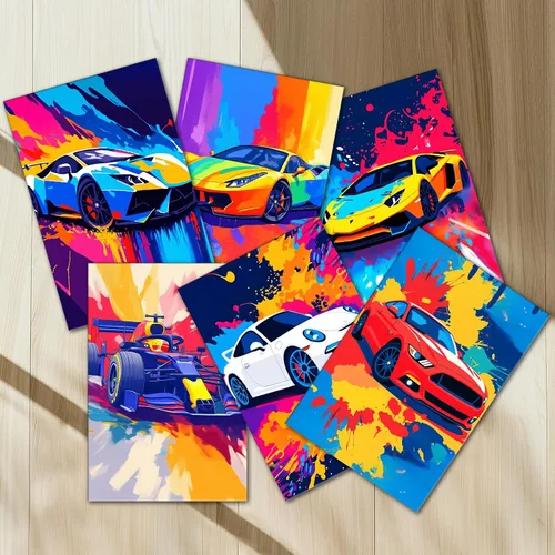 Miniatura 4 de Aihonmin Paquete de 6 pinturas por números para adultos, amantes de los automóviles, kit de pintura por números, sobre lienzo para principiantes