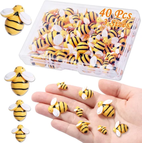 MIKIMIQI 40 piezas diminutas de resina para decoración de abejorros, decoración de abejorros con caja de almacenamiento para manualidades, corona,