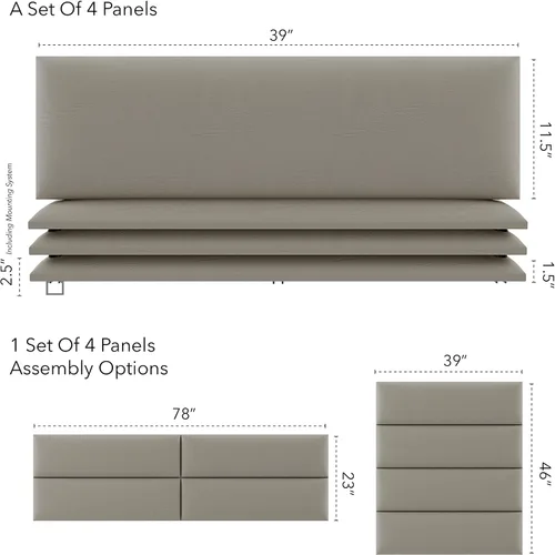 Miniatura 179 de Vant - Paneles tapizados para pared - Cabeceros montados en la pared tamaño King/Cal King - Cuero vintage blanco tórtola - Twin/King - Juego de 4