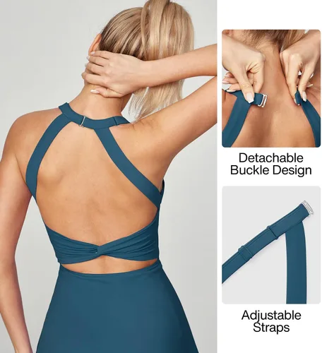 Miniatura 3 de Heathyoga Vestido de tenis con pantalones cortos integrados y brasier atlético para mujer, vestido de entrenamiento de golf trenzado de verano