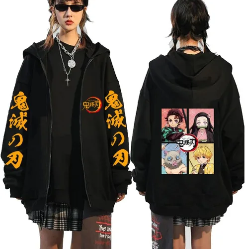 Miniatura 8 de Symish Anime - Sudadera con capucha y cremallera de anime Tanjirou Nezuko Anime Cosplay con cremallera para unisex