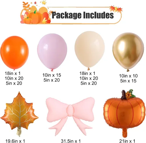 Miniatura 2 de Kit de arco de globos de otoño rosa de 149 piezas, guirnalda de globos de color naranja polvoriento rosa con lazo, calabaza, hojas de arce, globos
