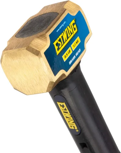 Miniatura 2 de Estwing Martillo de trineo de latón de 2.5 libras para uso en metalurgia/automoción/minería, cabeza bloqueada de acero, mango indestructible de 12