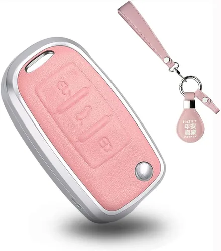 Miniatura 10 de SANRILY Marco de metal plateado y funda para llavero de cuero genuino para VW Tiguan Jetta MK1-MK6 Passat Golf GTI Beetle sin llave de protección