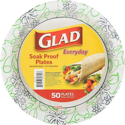 Miniatura 9 de Glad Platos redondos de papel desechables, con patrón floral caprichoso, a prueba de remojo, resistente a cortes, aptos para microondas, platos