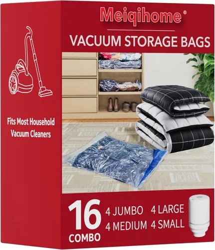 Miniatura 11 de Paquete de 36 bolsas de almacenamiento al vacío con bomba eléctrica, bolsas de sellado al vacío para ropa, almohadas, cobijas, ropa de cama