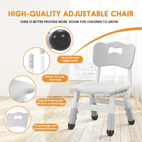 Miniatura 5 de Silla para niños de altura ajustable, sillas para niños de 2 a 8 años con fundas para pies para el hogar, aula, jardín de infantes y lugares