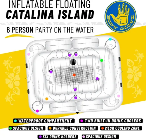 Miniatura 3 de Body Glove Catalina Island - Salón flotante inflable para seis personas con altavoz Bluetooth, 2 enfriadores y 6 soportes para bebidas, zona