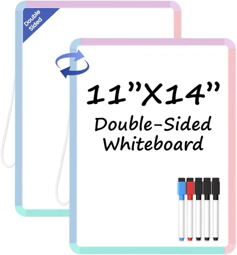 Miniatura 12 de Pizarra blanca pequeña para pared, mini pizarra de borrado en seco de 11 x 14 pulgadas con marco de plástico, bonita pizarra blanca colgante con 5