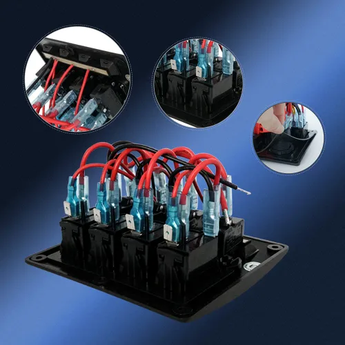 Miniatura 9 de Panel de interruptor basculante precableado de 4 bandas, impermeable, 12 V 24 V con fusible, interruptor de circuito con indicador LED rojo de 3